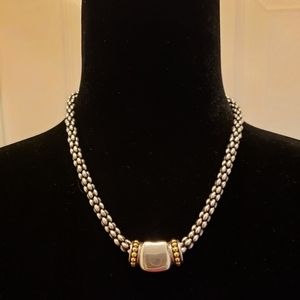 Lagos Two-Tone Slide Pendant Caviar Beaded Neckl